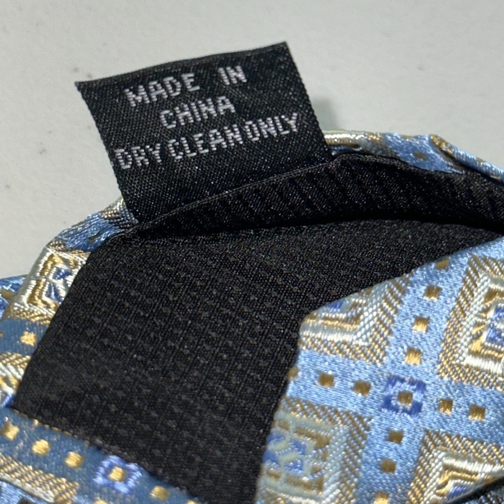 Pronto Uomo Geometric Blue and Gold Tie - Picture 6 of 10